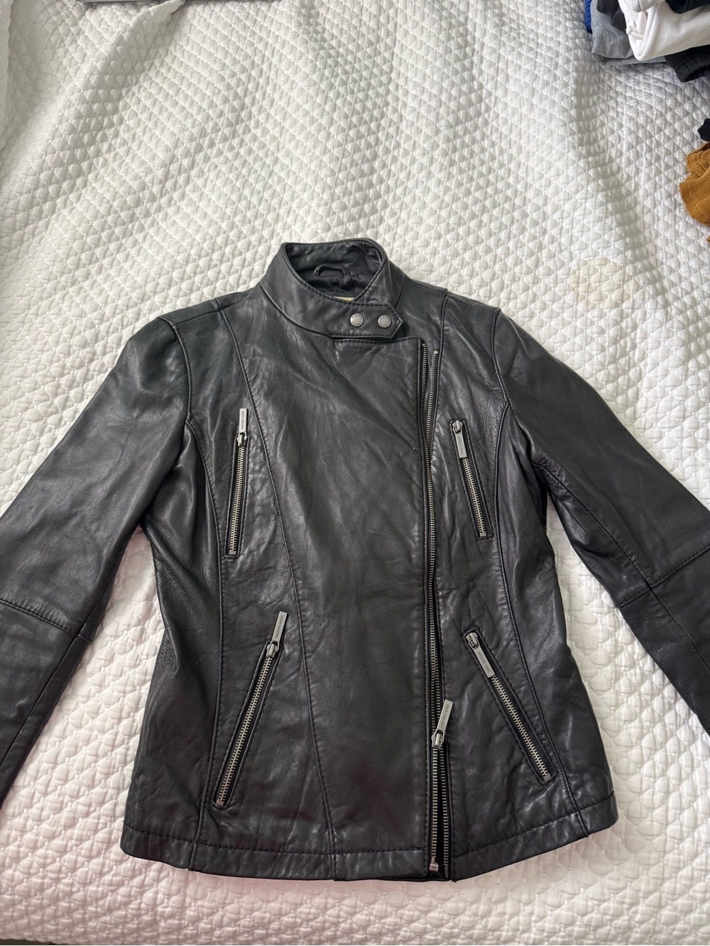 MICHAEL Michael Kors Black Leather Asymmetric Moto Jacket
